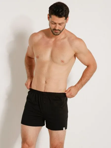 Haasis Bodywear Haasis Bodywear Herren Jersey Boxer, mit Knopfleiste, 2er Pack, Single-Jersey, Schwarz, – Produktbild 1 von 4
