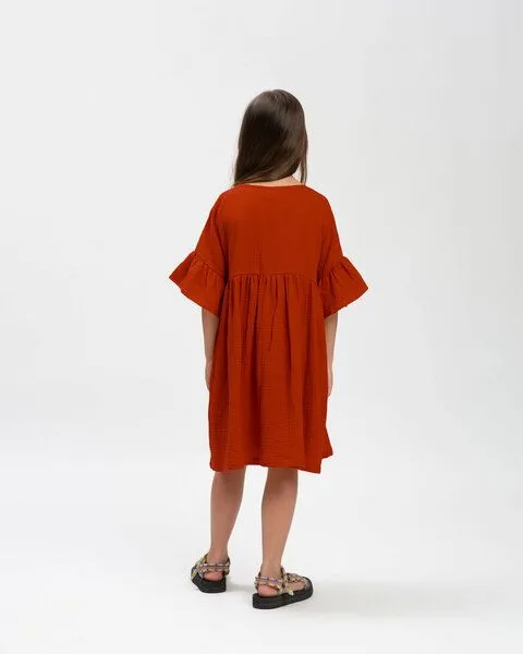 MATONA Matona Rüschenkleid aus Musselin für Kinder / Volant Dress, Brick, – Produktbild 2 von 3