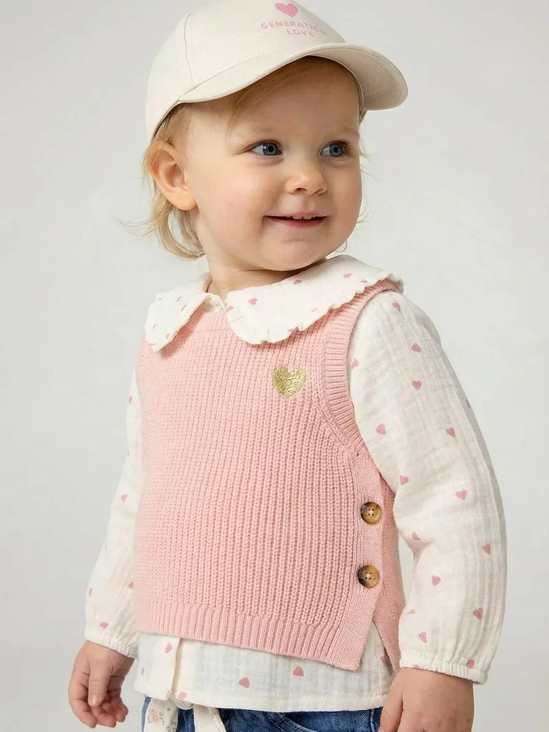 Vertbaudet Baby Pullunder mit Herz-Stickerei, Pudrig rosa, – Produktbild 1 von 4