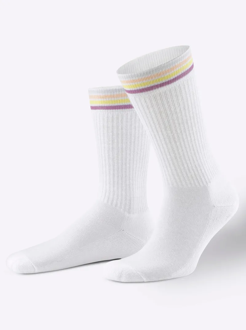 wäschepur Tennis-Socken, Weiß-gestreift, – Produktbild 1 von 3