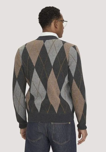 hessnatur hessnatur Argyle Strick Cardigan Regular aus Schurwolle und Bio-Baumwolle, Anthrazit, – Produktbild 2 von 4