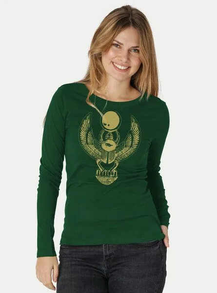 Peaces.bio - handbedruckte Biomode Peaces.bio - handbedruckte Biomode Damen Langarmshirt Cheper, Flaschengrün, – Produktbild 2 von 2