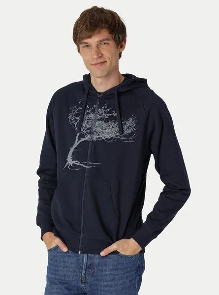 Peaces.bio - handbedruckte Biomode Peaces.bio - handbedruckte Biomode Bio Herren-Zip-Hoodie Windy Tree, Navy, – Produktbild 3 von 3