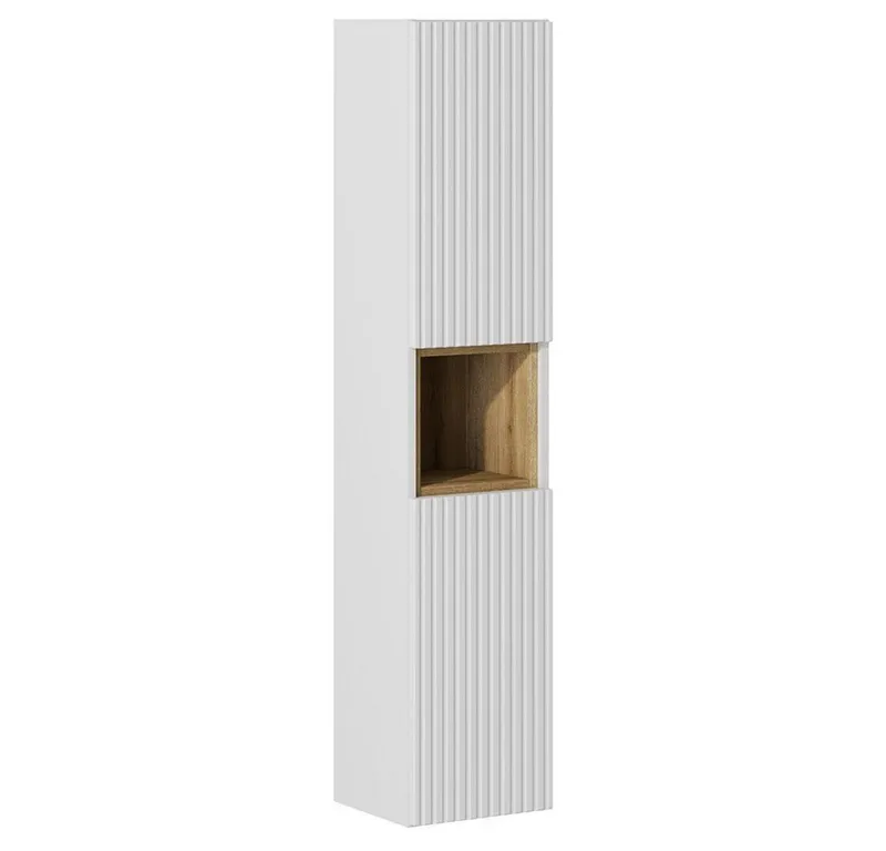 Lomadox Hochschrank NEWPORT-56-WHITE Weiß Rillen 30 cm breit Fach in Eiche Dekor grifflos Softclose Türen, Weiß, – Produktbild 1 von 5