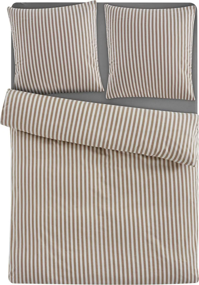 LeGer Home by Lena Gercke Bettwäsche Linnea, Flanell, 2 teilig, aus 100% Baumwolle, Streifendesign, Beige, – Produktbild 3 von 6