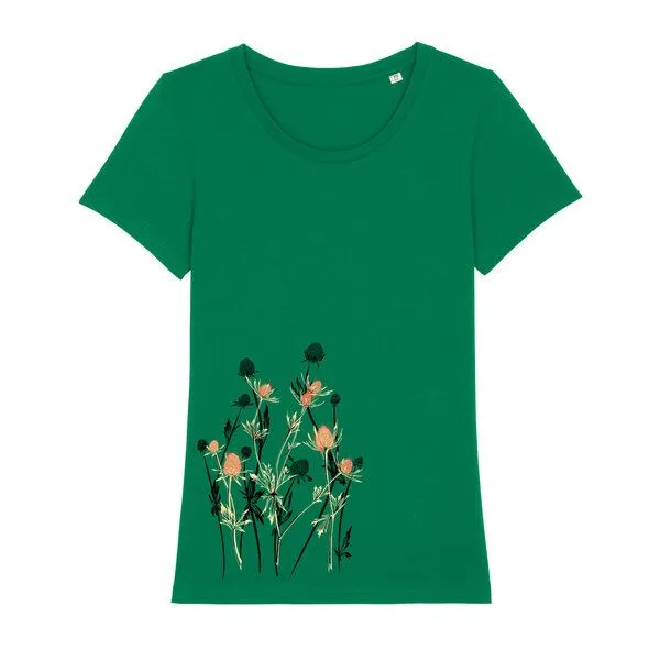Spangeltangel Spangeltangel Damenshirt mit Distel-Motiv aus Bio-Baumwolle, Natur-Motiv, Grün, – Produktbild 1 von 3