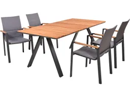 Gartenmöbel-Set "DAVINA 01" 5-tlg. 1 Tisch Teak, 4 Stühle Teak/Alu anthr., Textil dk.grau – Produktbild 1 von 1