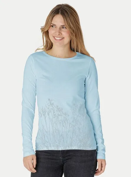Peaces.bio - handbedruckte Biomode Peaces.bio - handbedruckte Biomode Langarmshirt Damen Mystic Iris, Hellblau, – Produktbild 2 von 2
