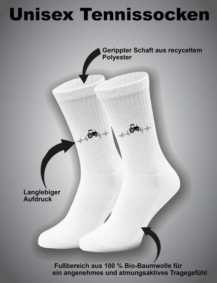 Youth Designz Tennissocken Unisex Socken "Heartbeat Traktor" Aufdruck lustig Geschenk Statement mit verstärkter Verse und Zehenbereich, Weiß, – Produktbild 3 von 5