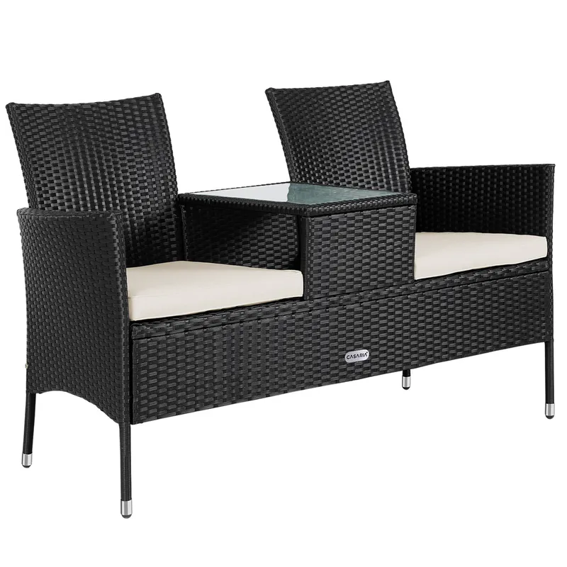 Casaria® Casaria Casaria Polyrattan Kino Bank Schwarz 143x55x88cm – Produktbild 1 von 1