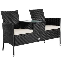 Casaria® Casaria Casaria Polyrattan Kino Bank Schwarz 143x55x88cm – Produktbild 1 von 1