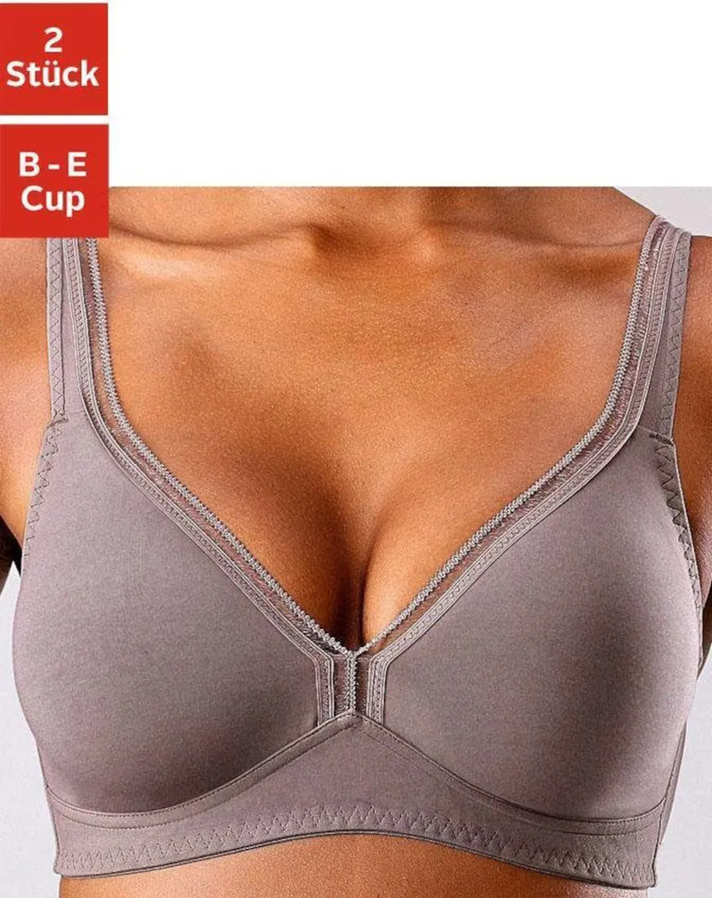 petite fleur by Lascana T-Shirt-BH mocha-mousse+weiß, Mocha-mousse+weiß, – Produktbild 1 von 3
