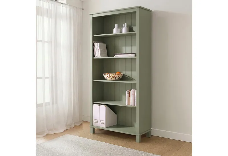 OTTO home Regal Pivo Bücherregal mit 4 verstellbaren Einlegeböden, aus massivem Kiefernholz, 5 Fächer, mit einer natürlichen Maserung, Grün, – Produktbild 2 von 5