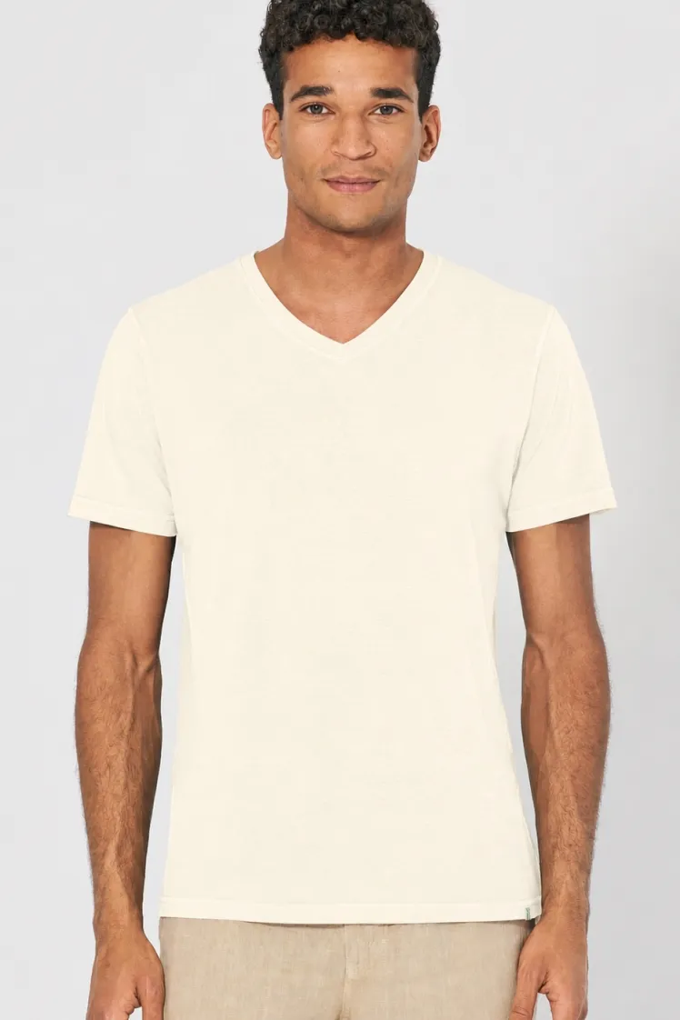 HempAge Hempage Herren vegan T-Shirt Mit V-Ausschnitt, Schmal Geschnitten, Cremefarben, Weiß, – Produktbild 2 von 2