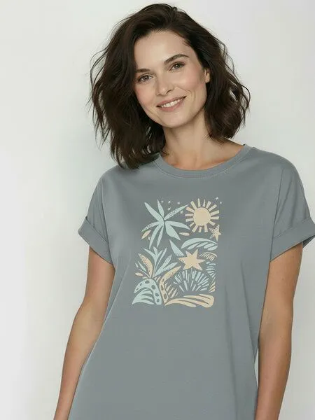 GreenBomb GREENBOMB Plants n Leaves Loony - Sportliches T-Shirt aus Bio-Baumwolle mit Rollup Sleeve / hochwertiger Print / GOTS / Fair & Vegan, Grau (fogstone), – Produktbild 2 von 4