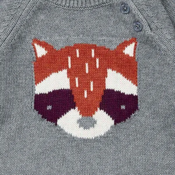 Sense Organics Sense Organics Baby Strickpullover, Modell NAVIN, Waschbär auf anthrazit melange, – Produktbild 3 von 4