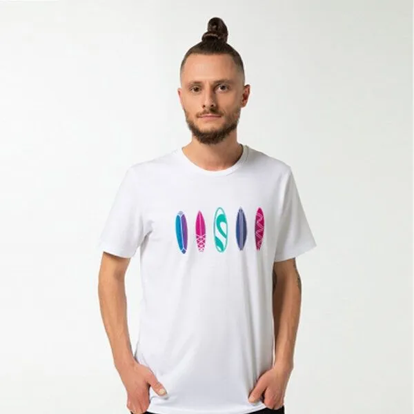 Spangeltangel Spangeltangel Surfboard T-Shirt, Siebdruck, Irisdruck, Herrenshirt, Bio-Baumwolle bedruckt, Weiß, – Produktbild 1 von 2