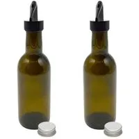 mikken mikken 2 Ölflaschen 250 ml mit Ausgießer braune / grüne Glasflasche mit Dosierer + Schraubdeckel und 2 Etiketten – Produktbild 1 von 1
