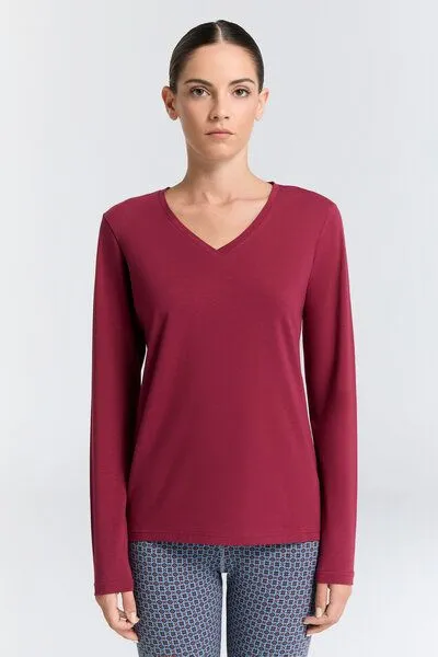 Leela Cotton Leela Cotton Damen V-Neck Langarmshirt, Rosarot, – Produktbild 2 von 5
