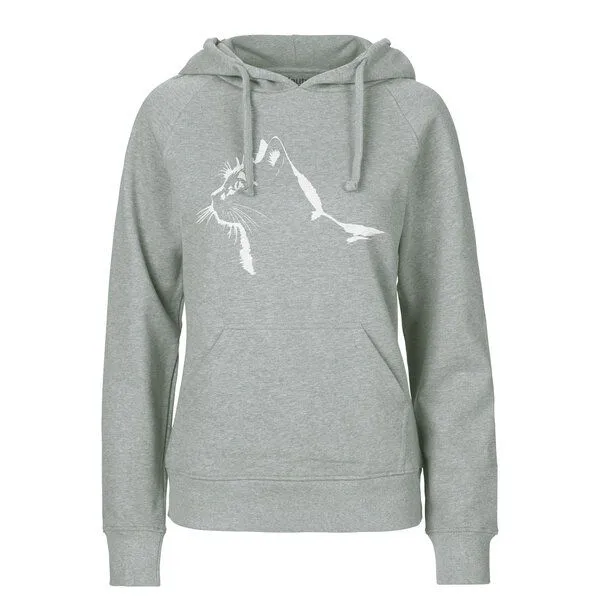 HANDGEDRUCKT HANDGEDRUCKT "Stubentiger" Frauen Hoody aus reiner Biobaumwolle (kbA), Grey, – Produktbild 1 von 3