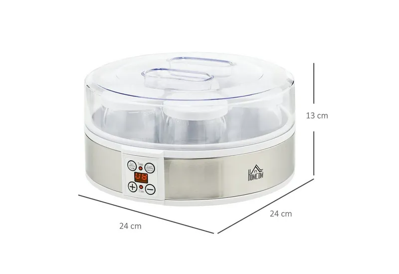 HOMCOM HOMCOM Joghurtbereiter Joghurtmaschine mit Timer, Joghurt-Maker mit Temperatur-Einstellung, 7 Portionsbehälter, je 180 ml, 7 Gläser à 180 ml, automatischer Abschaltung, 20 W, Weiß, – Produktbild 3 von 5