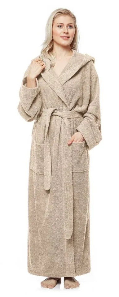 Arus Arus Damenbademantel Pandora, extra lang, mit Kapuze, 100% Baumwolle, für Spa & Zuhause, langform, 100% Baumwolle, Kapuze, Gürtel, mit Kapuze, extra lang, 100% Baumwolle, Braun, – Produktbild 2 von 5