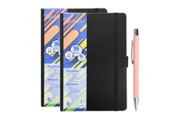 Westcott Westcott Notizbuch DIN A5 kariert (2er-Set) inkl. PRIMESOFT Kugelschreiber, 80 g/m² FSC, Innentasche, Lesezeichen, Gummizug, Stifthalter – Produktbild 1 von 1