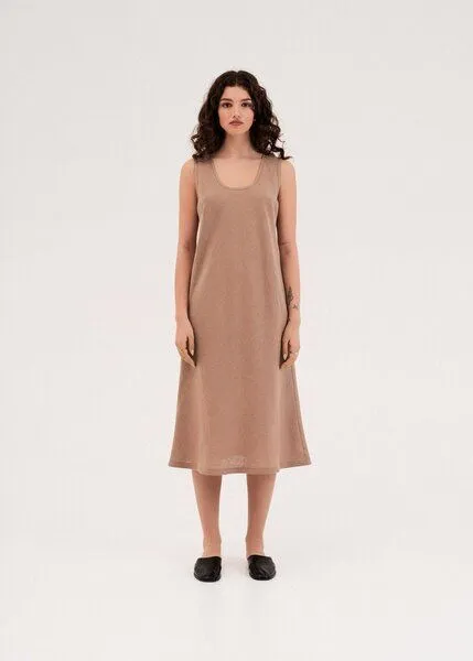 AmourLinen AmourLinen Ines Midi-Kleid aus Leinen, Rosabraun, – Produktbild 1 von 4