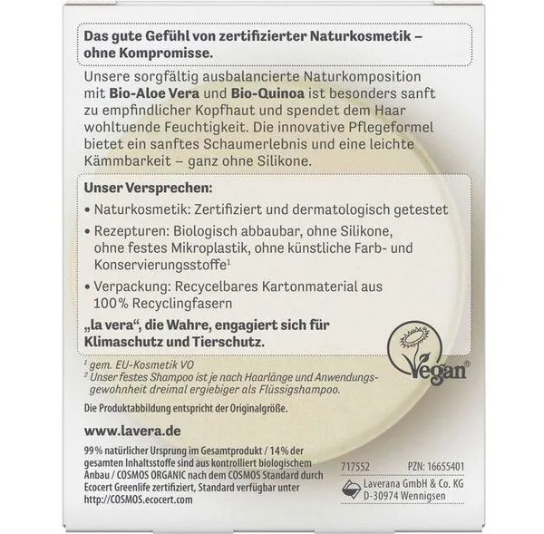 lavera lavera basis sensitiv Festes Pflegeshampoo Feuchtigkeit & Pflege 50 g – Produktbild 4 von 4