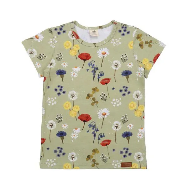 Walkiddy Kinder T-Shirt GOTS zertifiziert – Grün mit Blumenmuster, Kurzarm, weich & bequem | von Walkiddy, Grün, – Produktbild 1 von 3