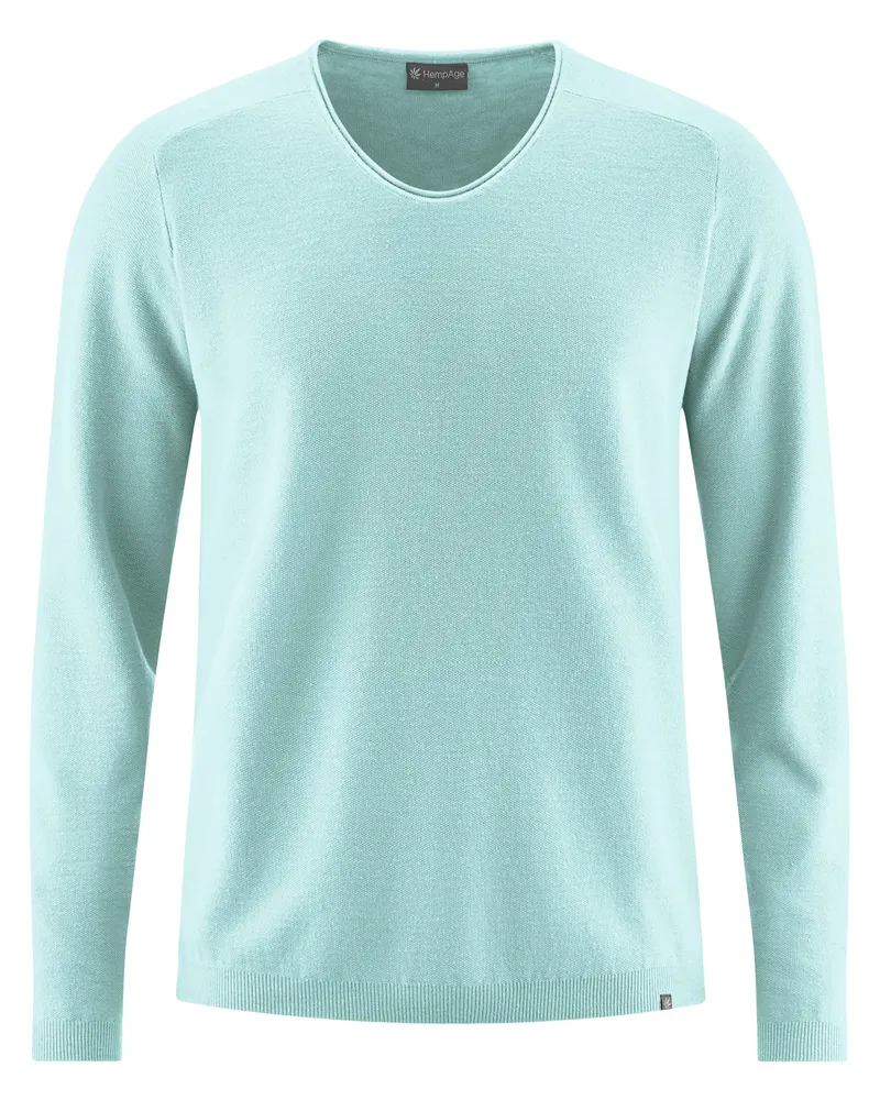 HempAge Hempage Herren vegan Strickpullover Mit V-Ausschnitt Seegrün, Grün, – Produktbild 1 von 2