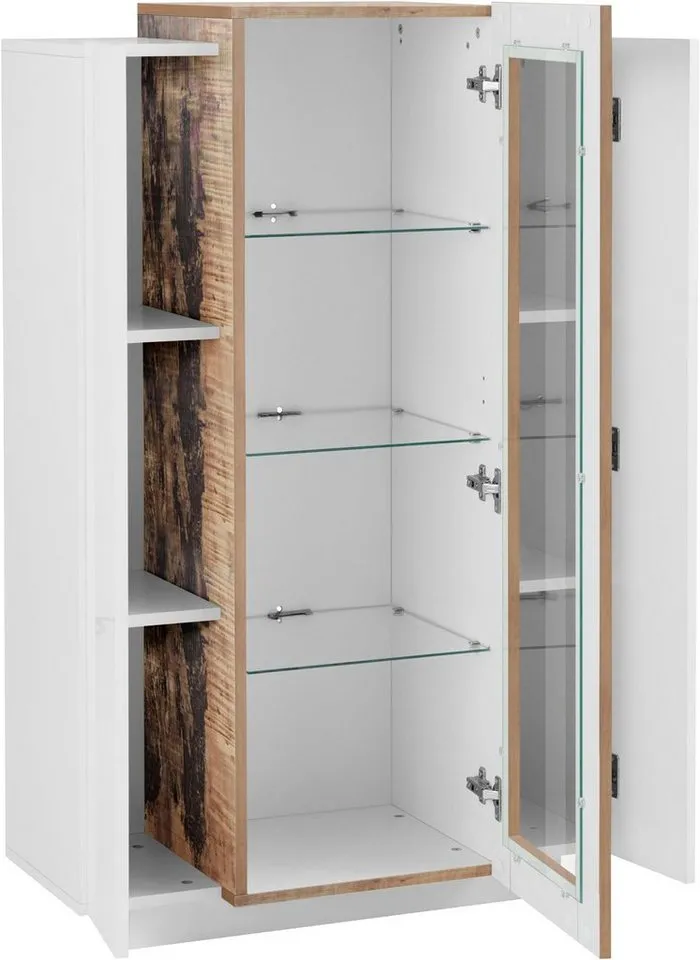 Home affaire Vitrine Coro, Vitrine, Glasvitrine, Vitrinenschrank, Stauraumvitrine 3 Türen davon 1 Glastür, 9 Fächer, Doppeltiefe, Höhe 120,5cm, Beige, – Produktbild 4 von 5