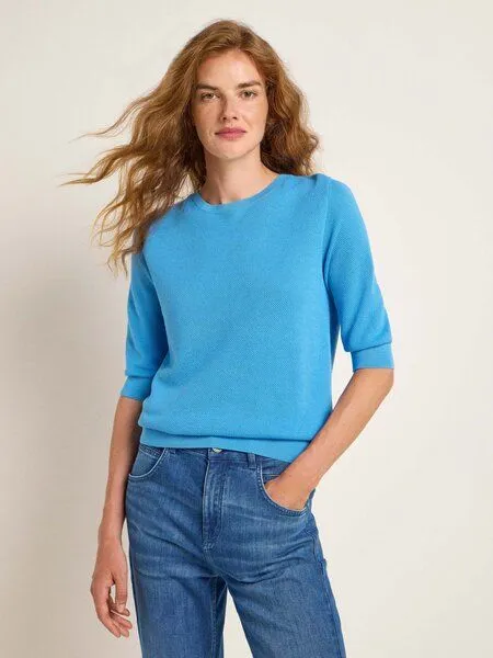 LANIUS LANIUS Struktur-Halbarmpullover aus Bio-Baumwolle, Blue sea, – Produktbild 1 von 4