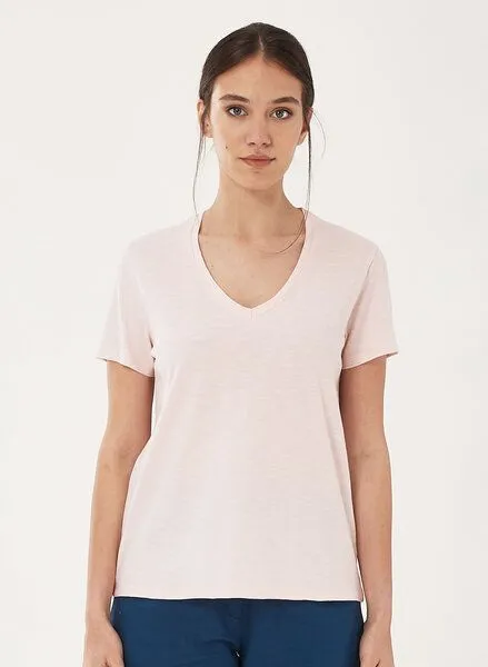 ORGANICATION ORGANICATION Basic T-Shirt aus Bio-Baumwolle mit V-Ausschnitt, Powder, – Produktbild 1 von 4