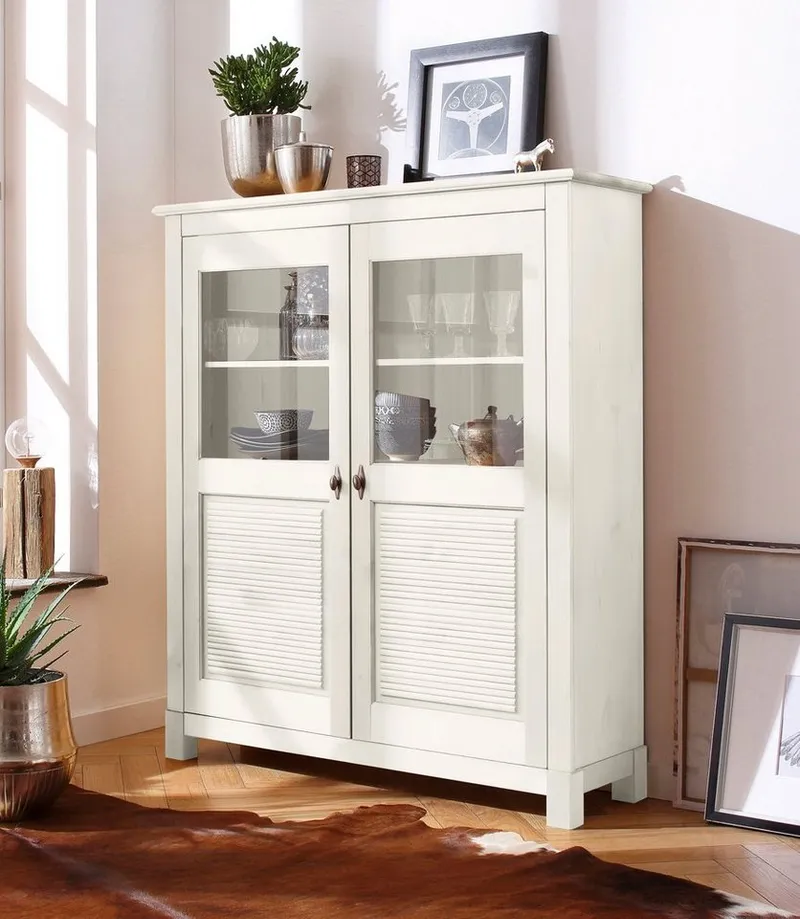 OTTO home Highboard Rauna, Vitrine, Breite 111,6 cm, aus massiver Kiefer, Weiß, – Produktbild 3 von 5