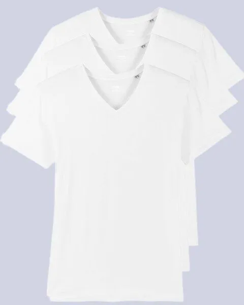 YTWOO YTWOO 3er Pack Herren T-Shirt mit V-Ausschnitt, Bio-Qualität, Weiß, – Produktbild 1 von 4