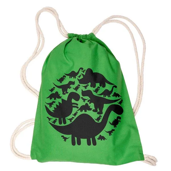 HANDGEDRUCKT HANDGEDRUCKT "Dinos" Schul-Turnbeutel, Grün, – Produktbild 2 von 2