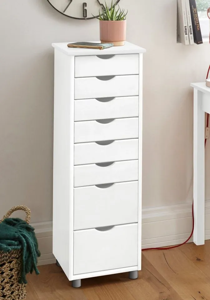 OTTO home Kommode Gava, massives Kiefernholz, mit vielen Stauraummöglichkeiten, Breite 34 cm, Weiß, – Produktbild 3 von 6
