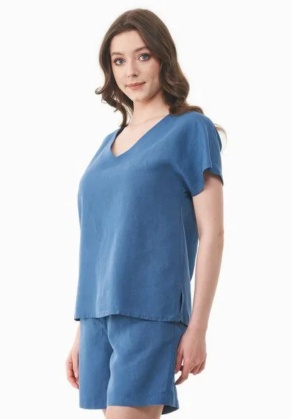 ORGANICATION ORGANICATION Bluse aus TENCEL Lyocell und Leinen, Blau(light navy), – Produktbild 4 von 4