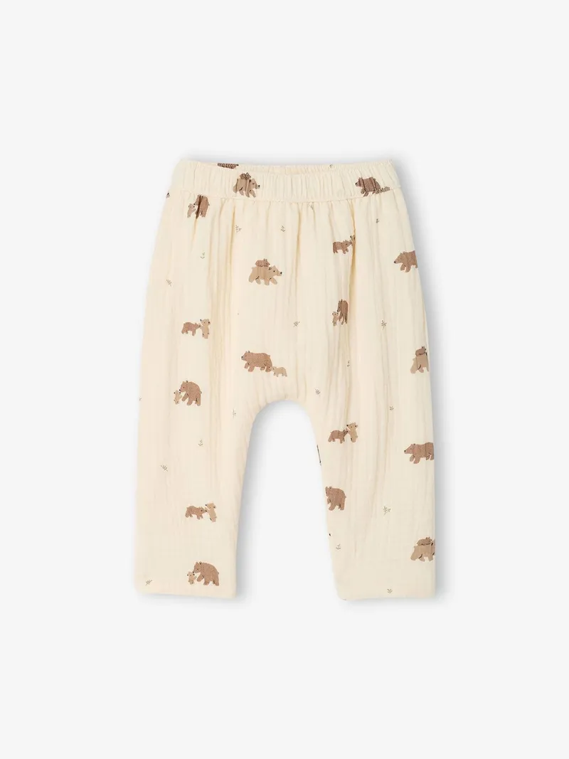 Vertbaudet Baby Hose aus Musselin, Wollweiß bären, – Produktbild 1 von 3