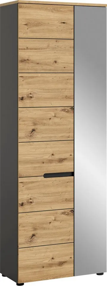 Home affaire Garderobenschrank REHAT, TOPSELLER!, Höhe 190cm, 2 Türen, 6 Fächer, 1 Kleiderstange (1-St., in verschiedenen Farben erhältlich) Garderobe, Flurschrank, Dielenschrank, Kleiderschrank, Garderobenmöbel, Grau, – Produktbild 2 von 5