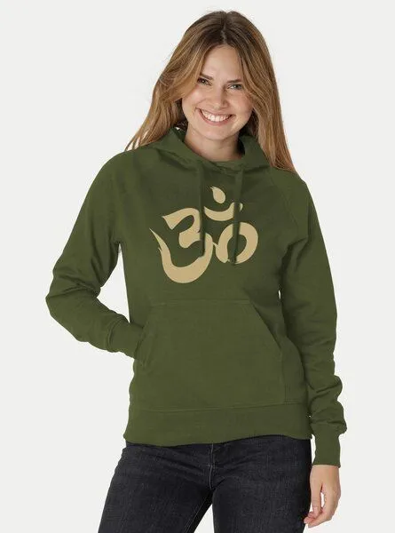 Peaces.bio - handbedruckte Biomode Peaces.bio - handbedruckte Biomode Bio-Damen-Kapuzensweater Om, Waldgrün, – Produktbild 2 von 2
