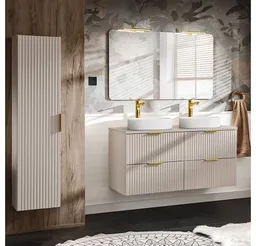 Lomadox Badmöbel-Set ADELAIDE-56-CASHMERE, (Spar-Set, 3-St., Hochschrank Doppelwaschtisch Spiegel Waschbecken Beleuchtung), 120cm Waschtisch mit Aufsatzwaschbecken – Produktbild 1 von 1
