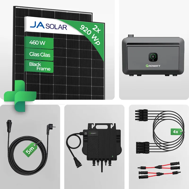 Growatt 920W Balkonkraftwerk mit Speicher 2 kWh | Growatt NEO 800W WiFi | Mini PV Anlage Steckdose – Produktbild 1 von 8