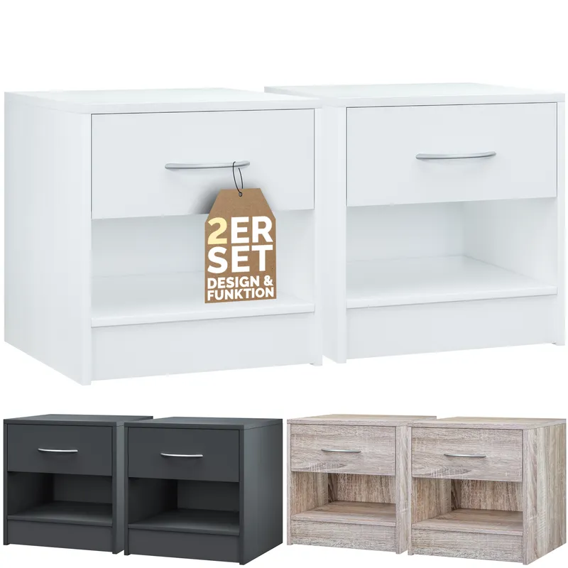 Casaria® Nachttisch Kiel 2er-Set Weiß 41x39x28cm – Produktbild 1 von 2