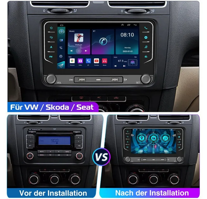 ESSGOO DAB+ Android 15 Für VW GOLF 5 6 Touran EOS Tiguan Polo 6R Passat Caddy Navigationsgerät (Carplay Android Auto DAB (optional), RDS, FM, 4+64GB, SWC, GPS NAVI), Schwarz, – Produktbild 4 von 8