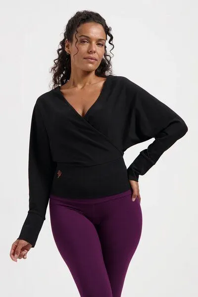 Urban Goddess Urban Goddess Ala Yoga Longsleeve Wrap Top, Onyx black (schwarz), – Produktbild 1 von 4