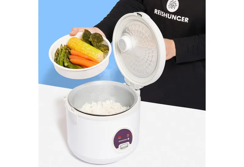 Reishunger Reishunger Reiskocher Groß – 1,8 L – mit Keramikbeschichtung – bis zu 10 Portionen, 700,00 W, Mit Dampfgarfunktion & Warmhaltefunktion, Weiß, – Produktbild 3 von 5
