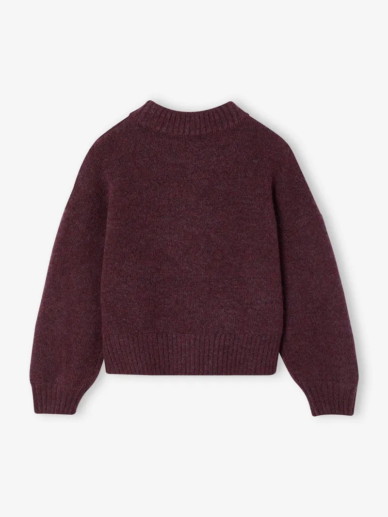 Vertbaudet Mädchen Pullover Boxy-Fit mit Zopfmuster vorn 42% Recycling-Polyester GRS-zertifiziert, Pflaume, – Produktbild 2 von 3