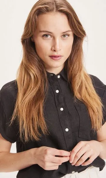KnowledgeCotton Apparel KnowledgeCotton Apparel Bluse ASTER aus Leinen, Schwarz (black jet), – Produktbild 4 von 4
